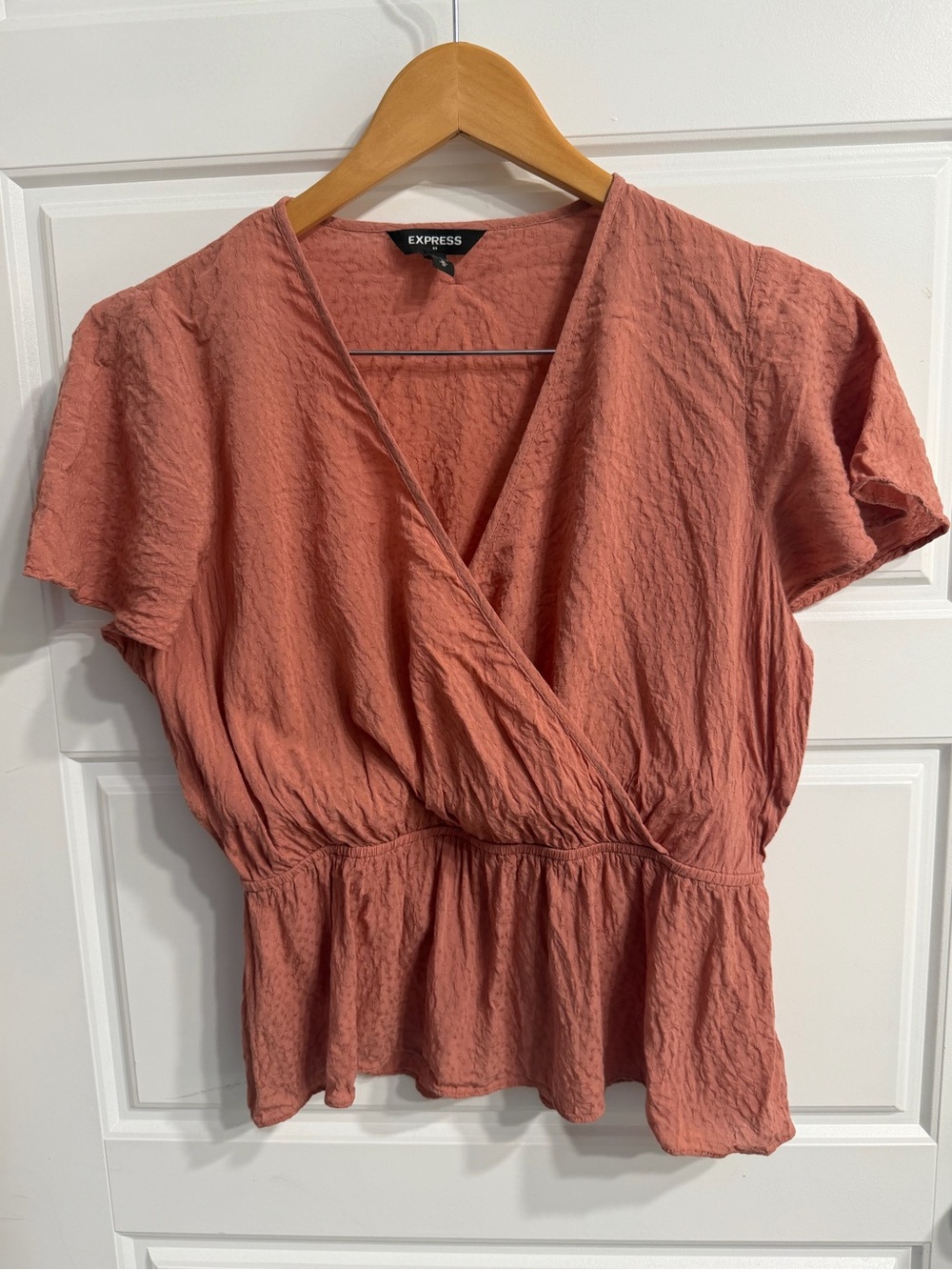 Express Women's Wrap Peplum Blouse - Rose Clay